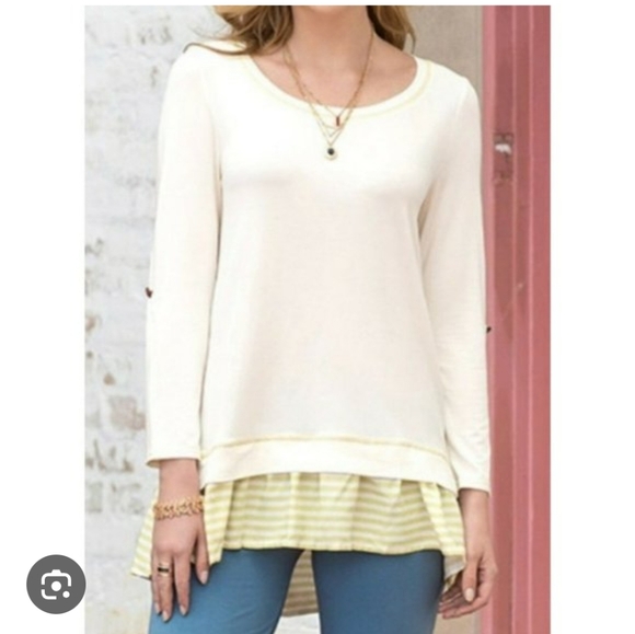 Matilda Jane Tops - Matilda Jane S Whie & Green Layered Knit Blouse Button Up Sleeves EUC